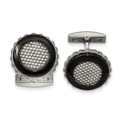 Stainless Steel Black IP-Plated Textured Round Cuff Links