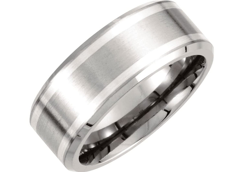 9mm Titanium and Sterling Silver Beveled Comfort Fit Band, Sizes 8 to 14