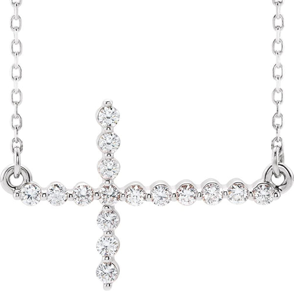 Diamond Sideways Cross Rhodium-Plated 14k White Gold Necklace 18" (.33 Ctw, G-H Color, I1 Clarity)