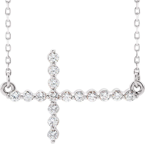 Platinum Diamond Sideways Cross Necklace 18" (.33 Ctw, G-H Color, I1 Clarity)