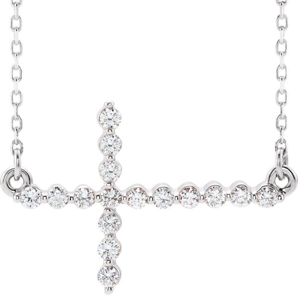 Platinum Diamond Sideways Cross Center Necklace, 18" (.33 Ctw, G-H Color, I1 Clarity)
