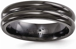 Black Ti Collection Black Titanium with Grooves 6mm Band, Size 8.5