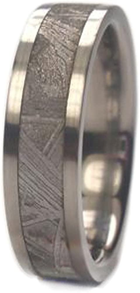 Classic Gibeon Meteorite Inlay 7mm Comfort Fit Titanium Ring, Size 12.75