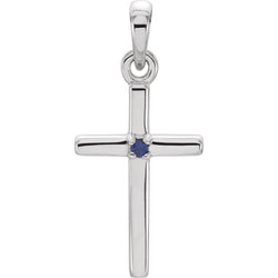 Platinum Blue Sapphire Inset Cross Pendant (19.2x9MM)