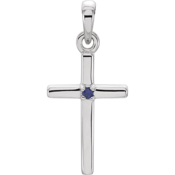 Platinum Blue Sapphire Inset Cross Pendant (19.2x9MM)