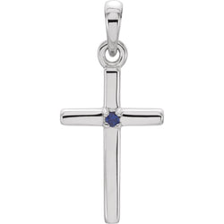Blue Sapphire Inset Cross 14k White Gold Pendant (19.2x9MM)