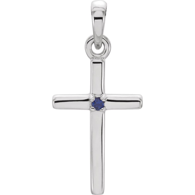 Blue Sapphire Inset Cross 14k White Gold Pendant (19.2x9MM)