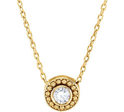 Diamond Solitaire Granulated Bead Design Slide 14k Yellow Gold Pendant Necklace, 16" (.10 Cttw)