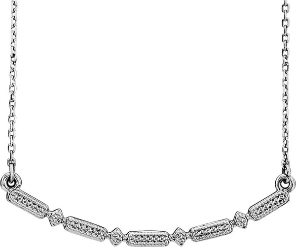 Petite Beaded Bar Necklace, Rhodium-Plated 14k White Gold, 16-18"