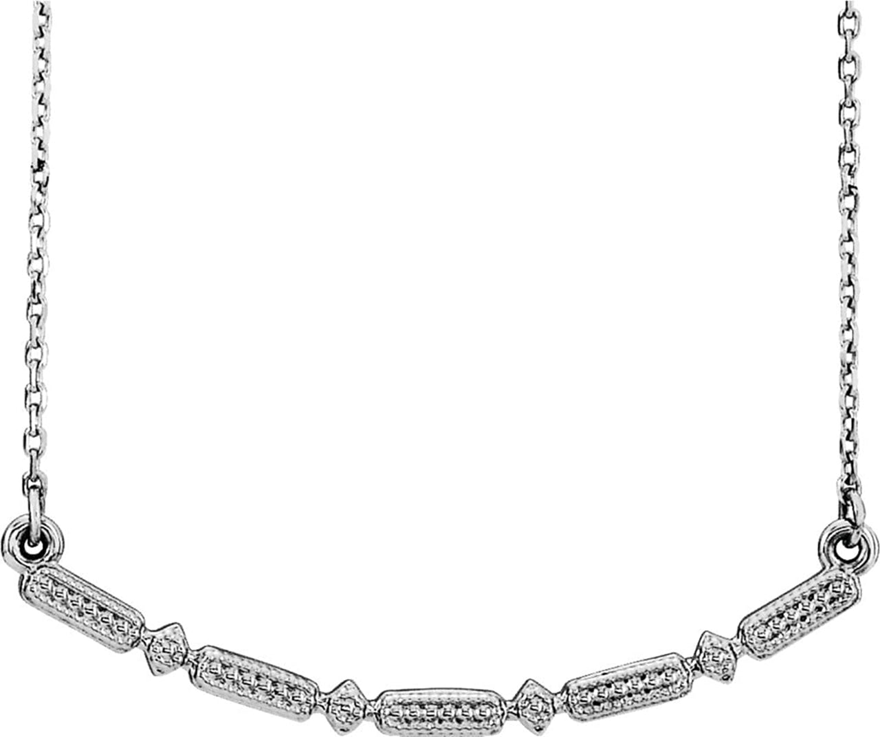 Platinum Petite Beaded Bar Necklace, 16-18"