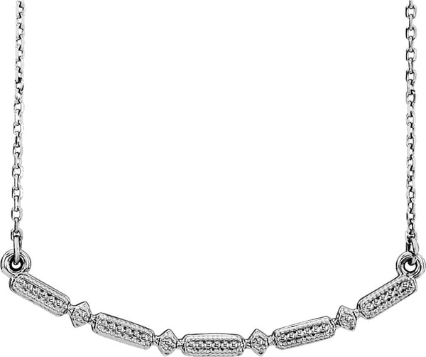 Platinum Petite Beaded Bar Necklace, 16-18"