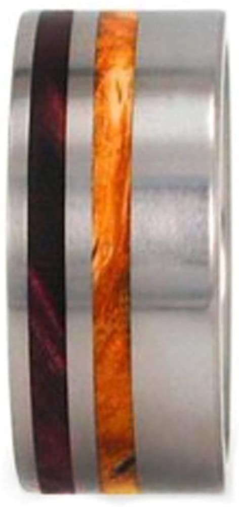 Redwood, Gold Box Elder Burl 10mm Comfort Fit Titanium Wedding Band, Size 8.5