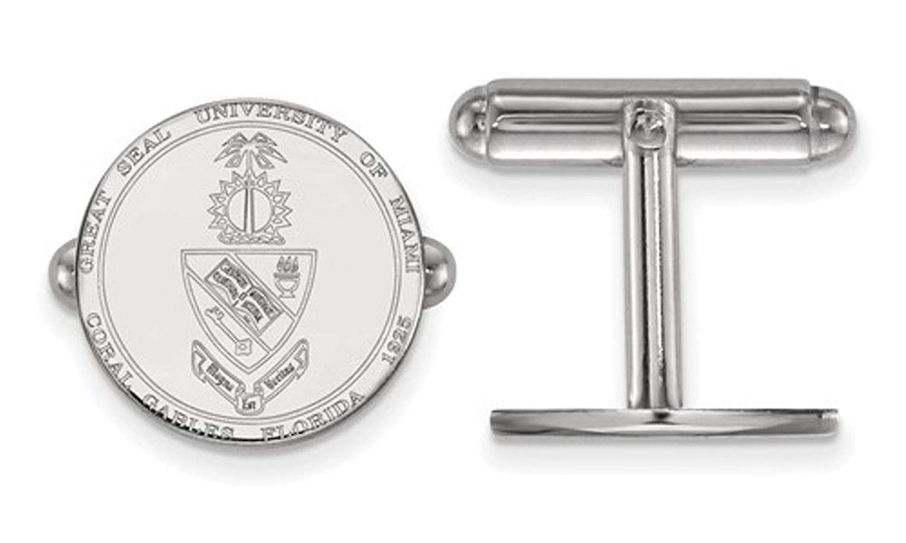 Rhodium-Plated Sterling Silver University Of Miami Crest Cuff Links, 15MM