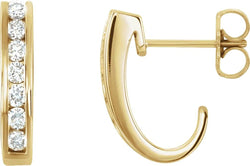 Channel Set Diamond J Hoop Earrings, 14k Yellow Gold (3/8 Ctw, Color G-H, Clarity I1)