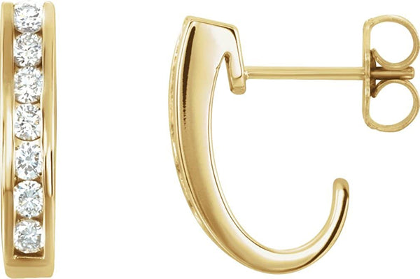 Channel Set Diamond J Hoop Earrings, 14k Yellow Gold (3/8 Ctw, Color G-H, Clarity I1)