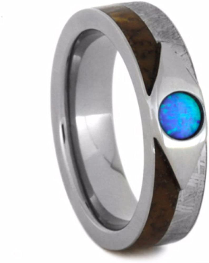 Cabochon Opal, Dinosaur Bone, Gibeon Meteorite 7mm Comfort-Fit Titanium Wedding Band, Size 4.75