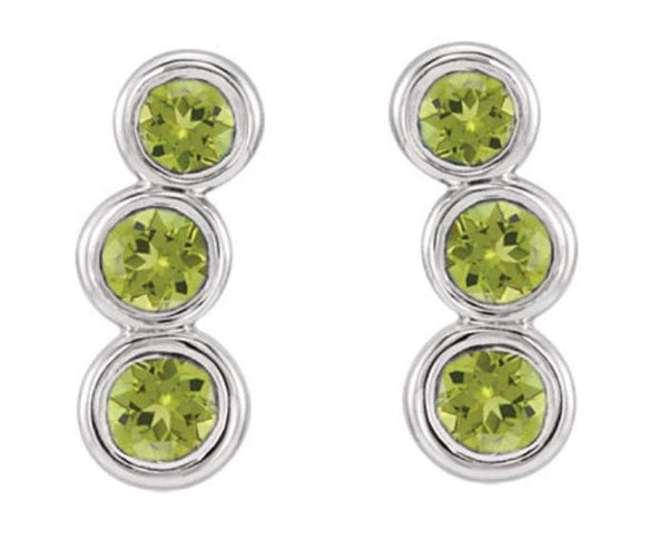 Peridot Three-Stone Ear Climbers, Rhodium-Plated 14k White Gold