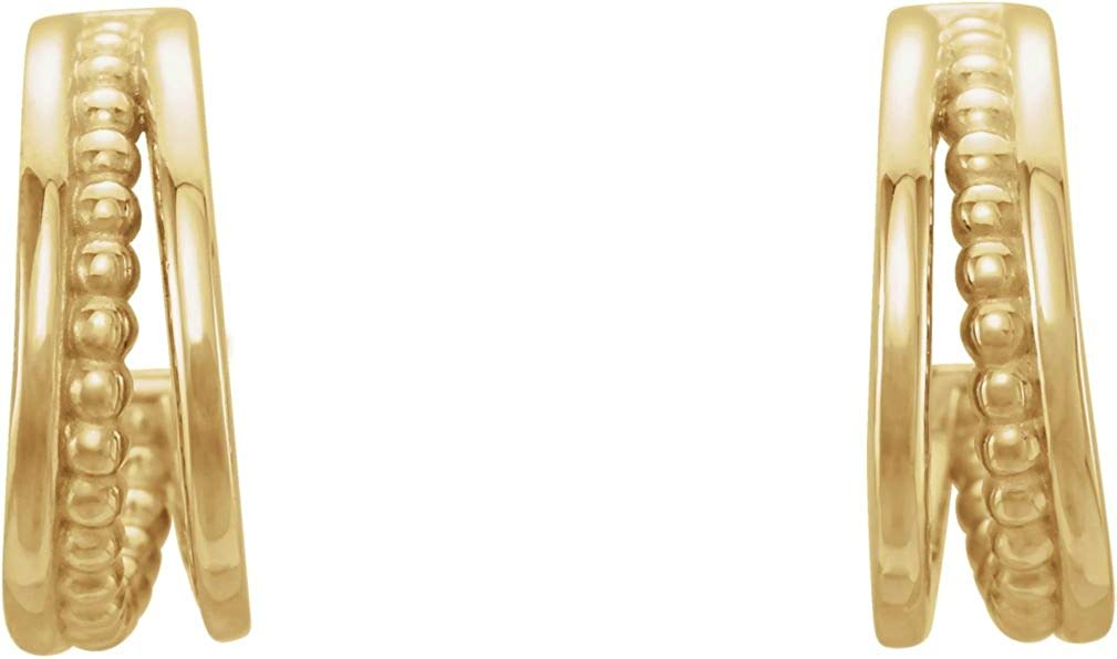 Beaded Triple Hoop Earrings, 14k Yellow Gold