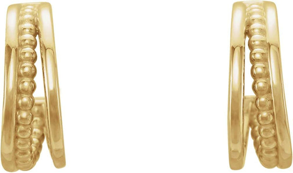 Beaded Triple Hoop Earrings, 14k Yellow Gold