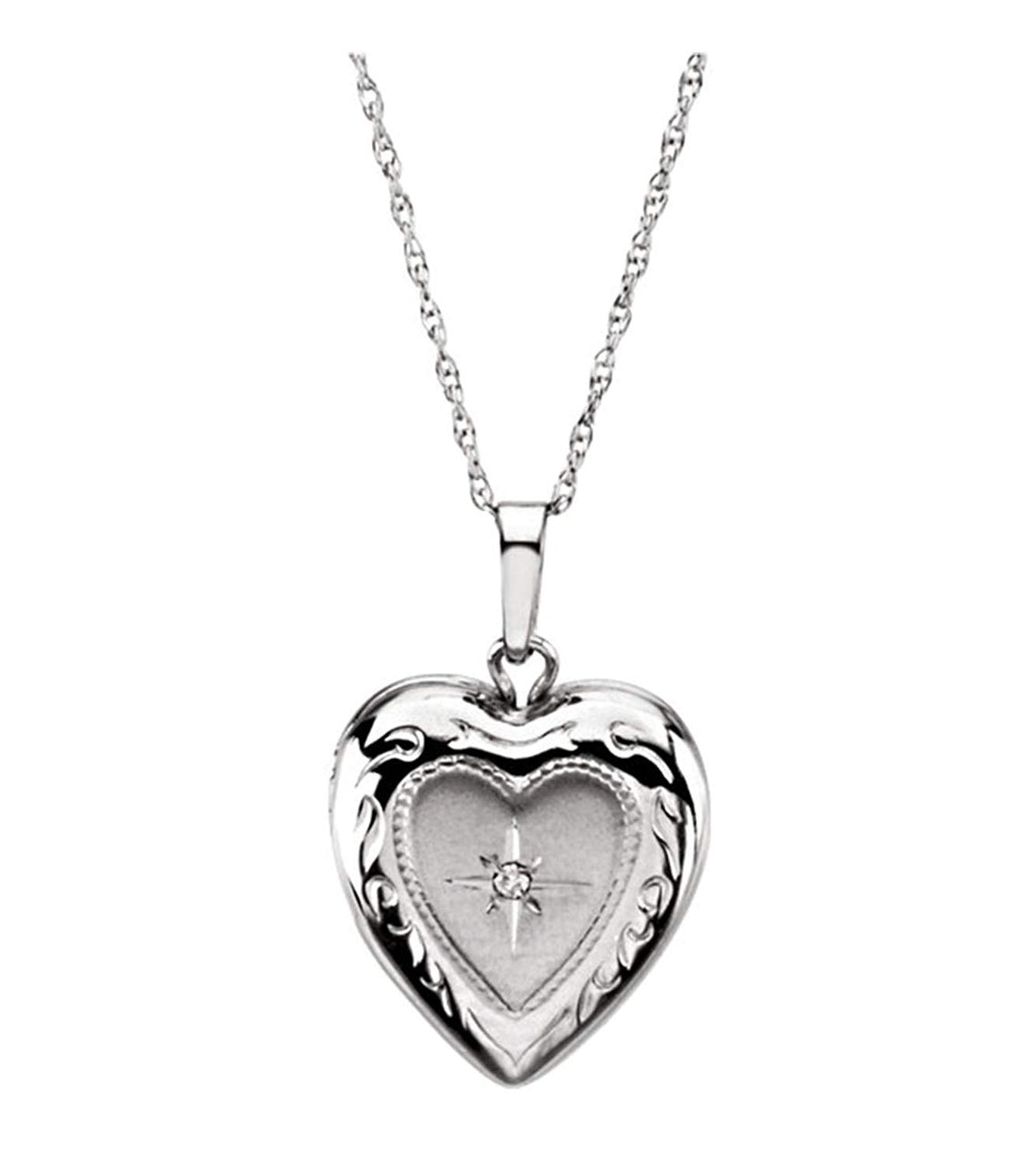 14k White Gold Diamond Heart Locket Necklace, 18" (GHI Color, I3 Clarity)