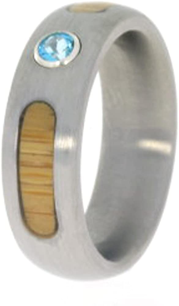 Blue Topaz, Bamboo 6mm Comfort Fit Brushed Titanium Wedding Ring