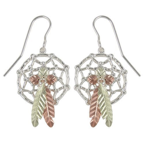 Dream Catcher Earrings, Sterling Silver, 12k Green and Rose Gold Black Hills Gold Motif