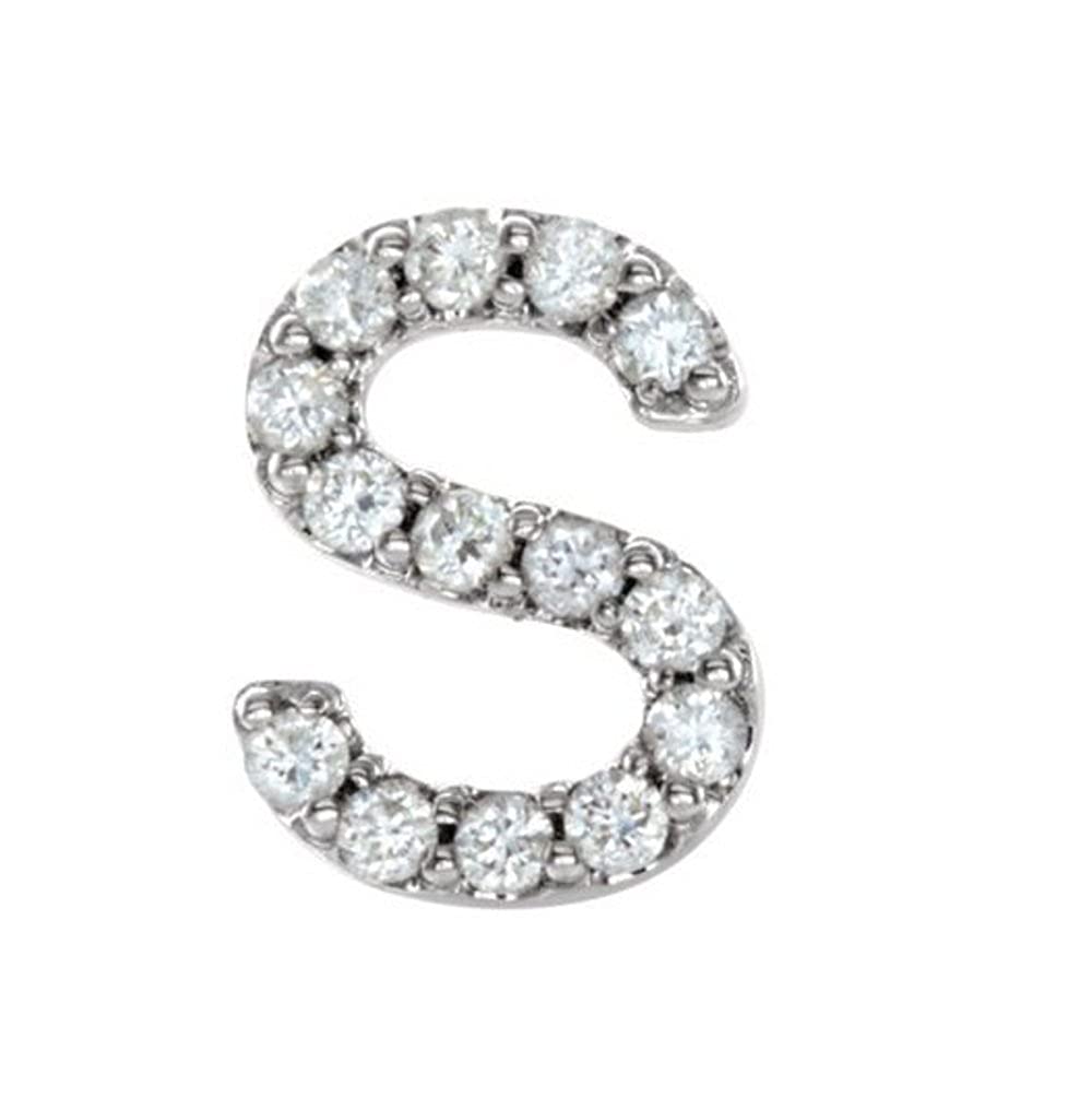 Rhodium-Plated 14k White Gold Diamond Letter 'S' Initial Stud Earring (Single Earring) (.06 Ctw, GH Color, I1 Clarity)