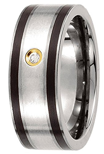 Titanium and Sterling Silver Inlay Diamond 9mm Comfort Fit Ring, Size 11.5