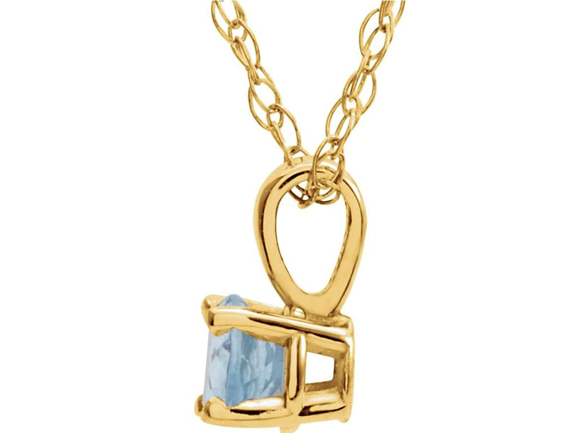 Children's Imitation Aquamarine 'March' Birthstone 14k Yellow Gold Pendant Necklace, 14"