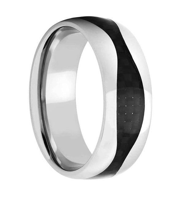 Men's Titanium Black Carbon Fiber Wave 8mm Comfort-Fit Band