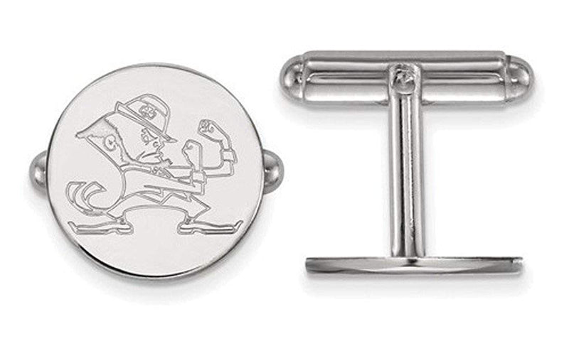 Rhodium-Plated Sterling Silver University Of Notre Dame Crest Round Cuff Links,15MM