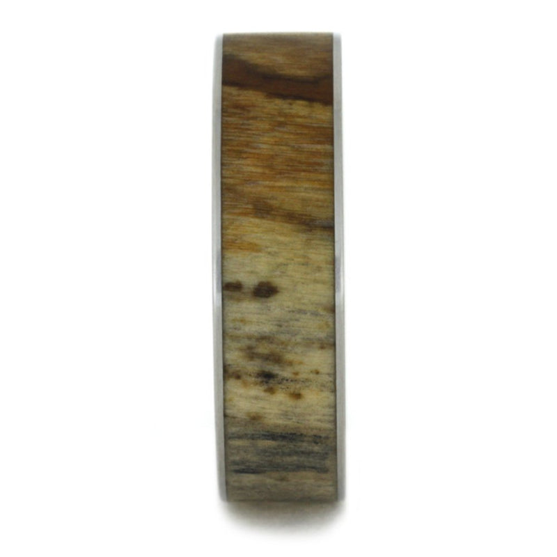 Petrified Wood Inlay 7mm Comfort-Fit Matte Titanium Good Luck Ring