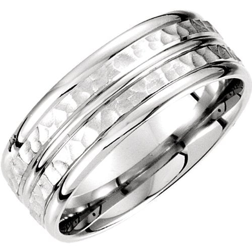 8mm 14k White Gold Fancy Carved Band Sizes 4 to 14
