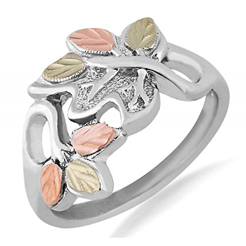 Double Leaf Ring, Sterling Silver, 12k Green and Rose Gold Black Hills Gold Motif