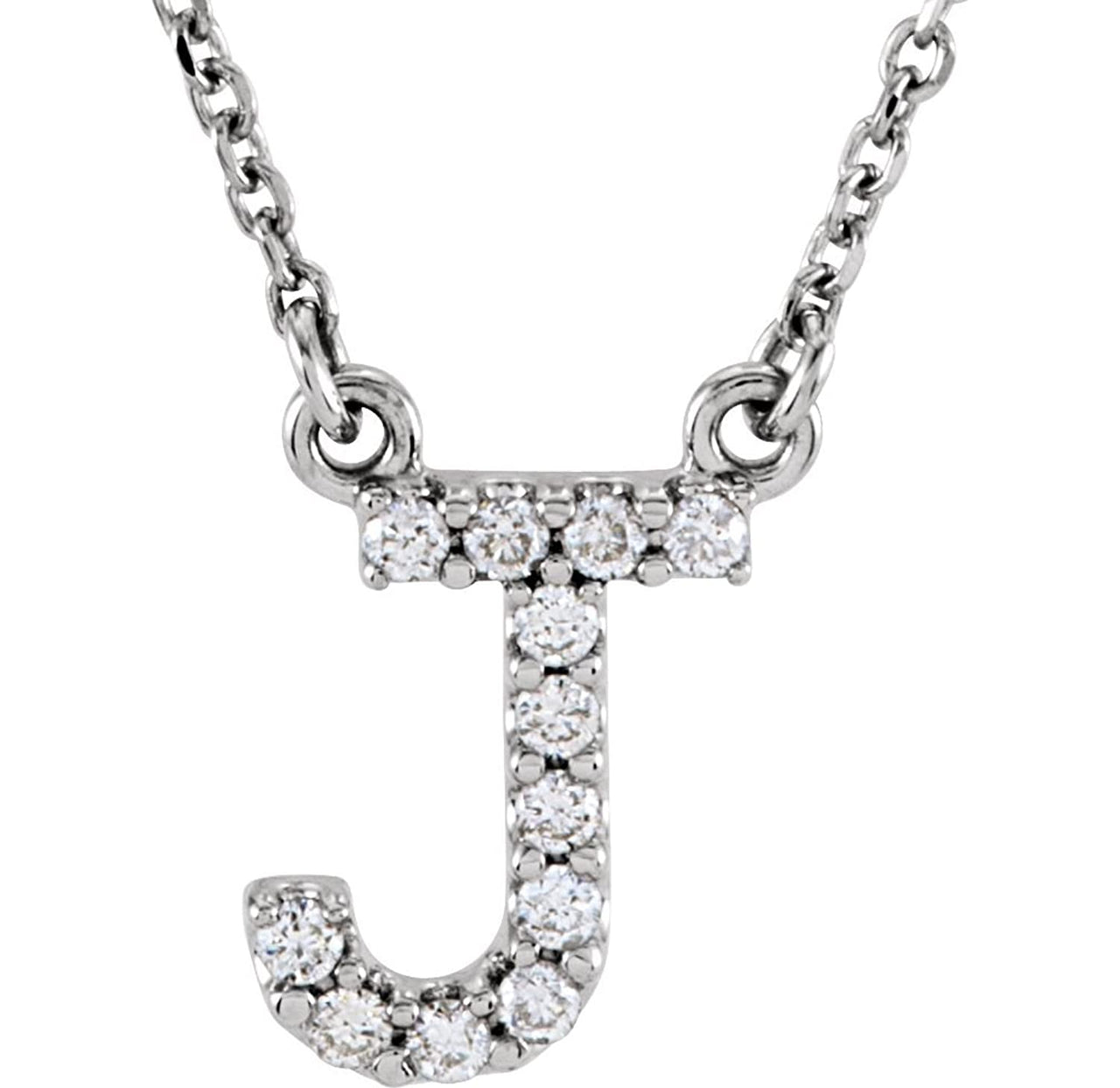 Diamond Initial 'J' Rhodium Plate 14K White Gold (1/8 Cttw, GH Color, I1 Clarity), 16.25"