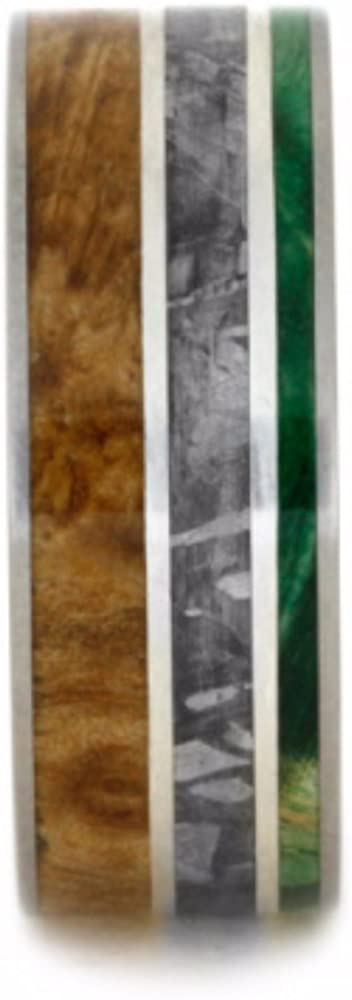 Black Ash, Green Box Elder Burl Wood, Gibeon Meteorite 8mm Comfort-Fit Matte Titanium Wedding Band