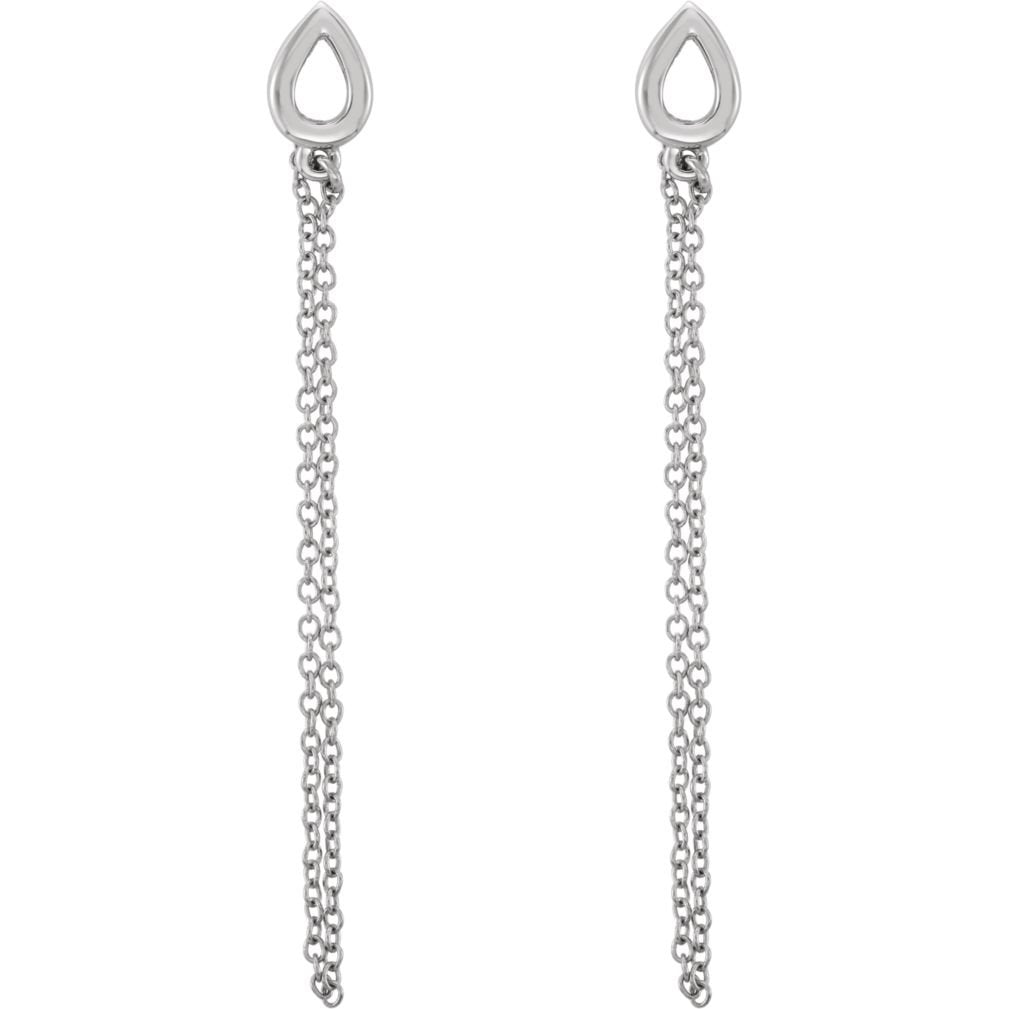 Petite Leaf Chain Dangle Earrings, Rhodium-Plated 14k White Gold