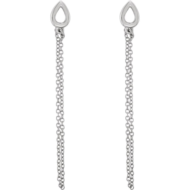 Petite Leaf Chain Dangle Earrings, Rhodium-Plated 14k White Gold