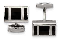 Stainless Steel Black Rubber Rectangle Cuff Links