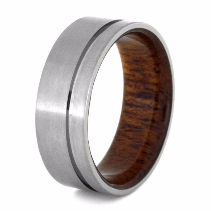 Brushed Satin Grooved Titanium 8mm Comfort-Fit Matte Mahogany Wood Band