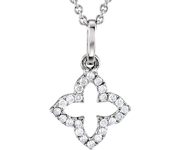 Petite Diamond Quatrefoil Cross Rhodium-Plated 14k White Gold Necklace, 16" (.07 Cttw, HI Color, I1 Clarity)