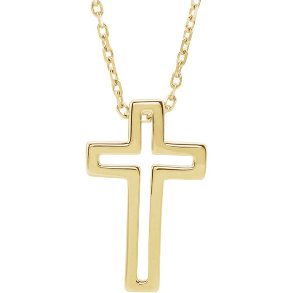 Open Cross 14k Yellow Gold Necklace, 18"(15.70X9.90 MM)