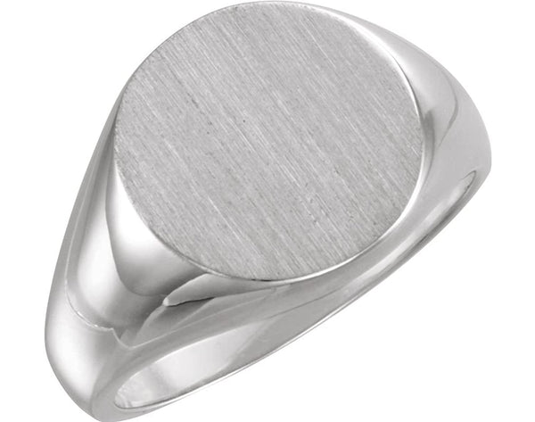 Men's Brushed Signet Ring, Rhodium-Plated 18k White Gold (15mm)