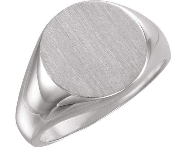 Men's Brushed Signet Ring, 18k Palladium White Gold (15mm)