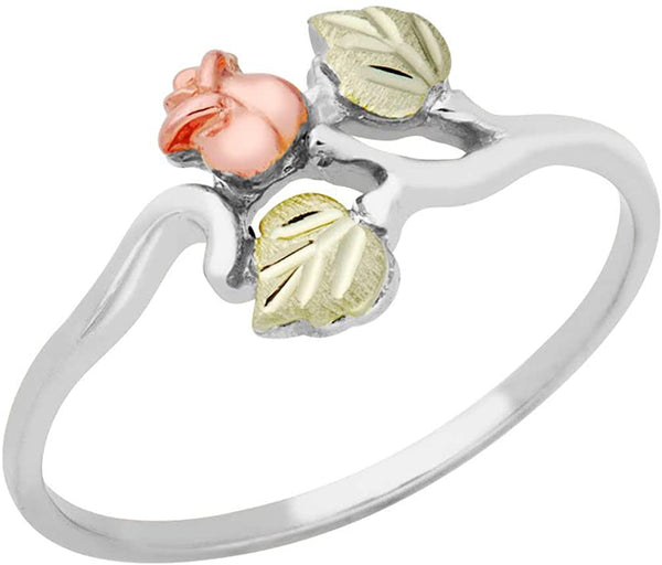 Petite Rose Ring, Sterling Silver, 12k Green and Rose Gold Black Hills Gold Motif, Size 11