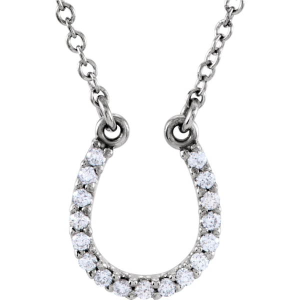 Diamond Horseshoe Platinum Pendant Necklace, 16" (.08 Cttw)