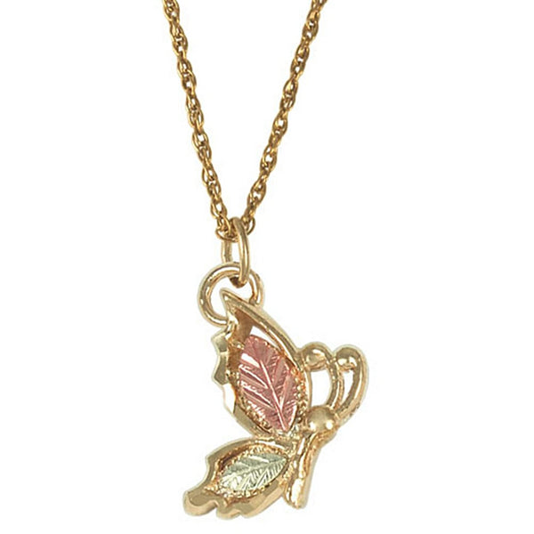 Butterfly Pendant Necklace in 10k Yellow Gold, 12k Rose and Green Gold, 18"