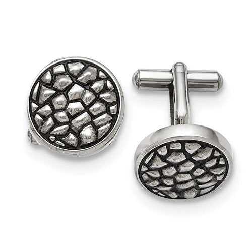 Stainless Steel Antiqued Pebbled Textured Round Cuff Links, 18MM
