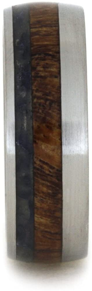 Mesquite Burl Wood, Blue Sea Glass 7mm Comfort-Fit Matte Titanium Wedding Band, Size 11.75