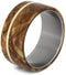 Men's Titanium Black Ash Burl, 14k Yellow Gold Pinstripe 8mm Comfort-Fit Band, Handmade, Size 7.75